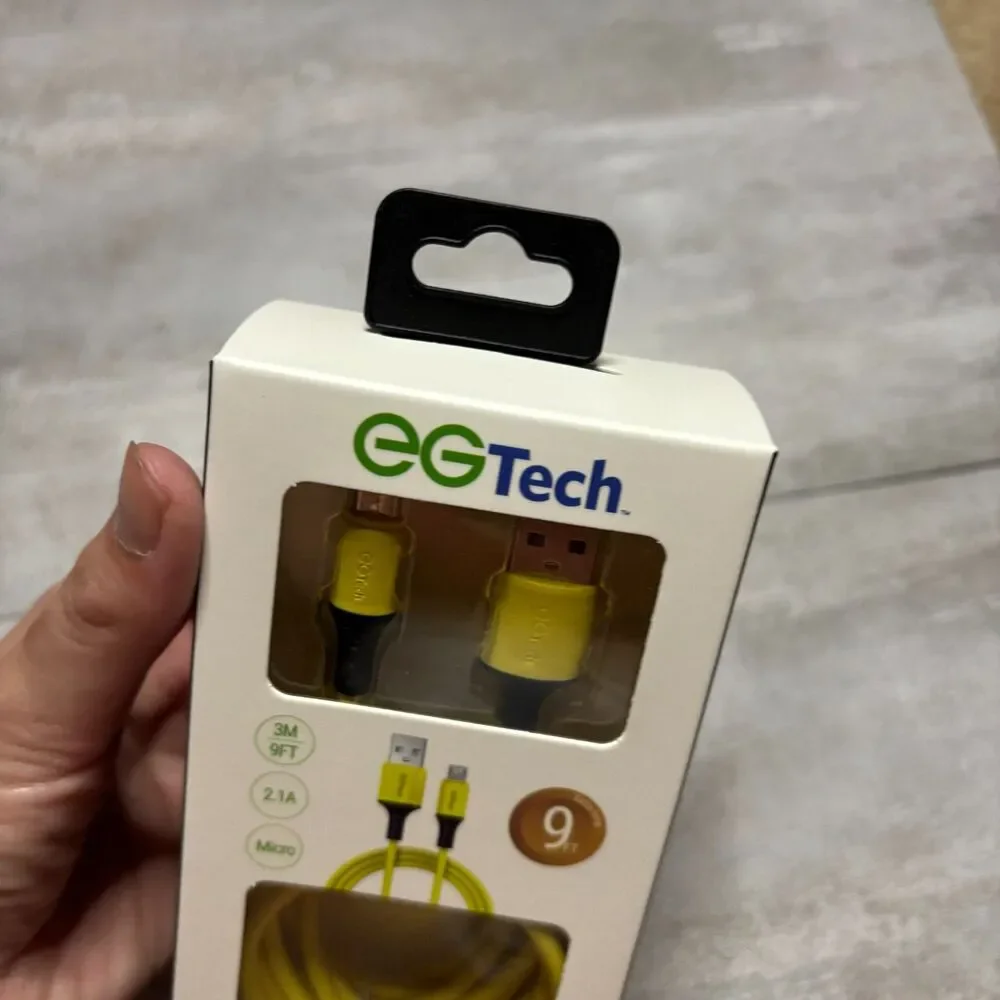 EGTech NWT 9 Foot Yellow Silicone USB to Micro Charging Chord